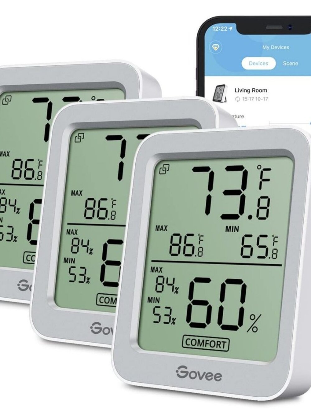 Indoor Hygrometer Thermometer 3 Pack, Bluetooth Humidity Temperature Gauge with